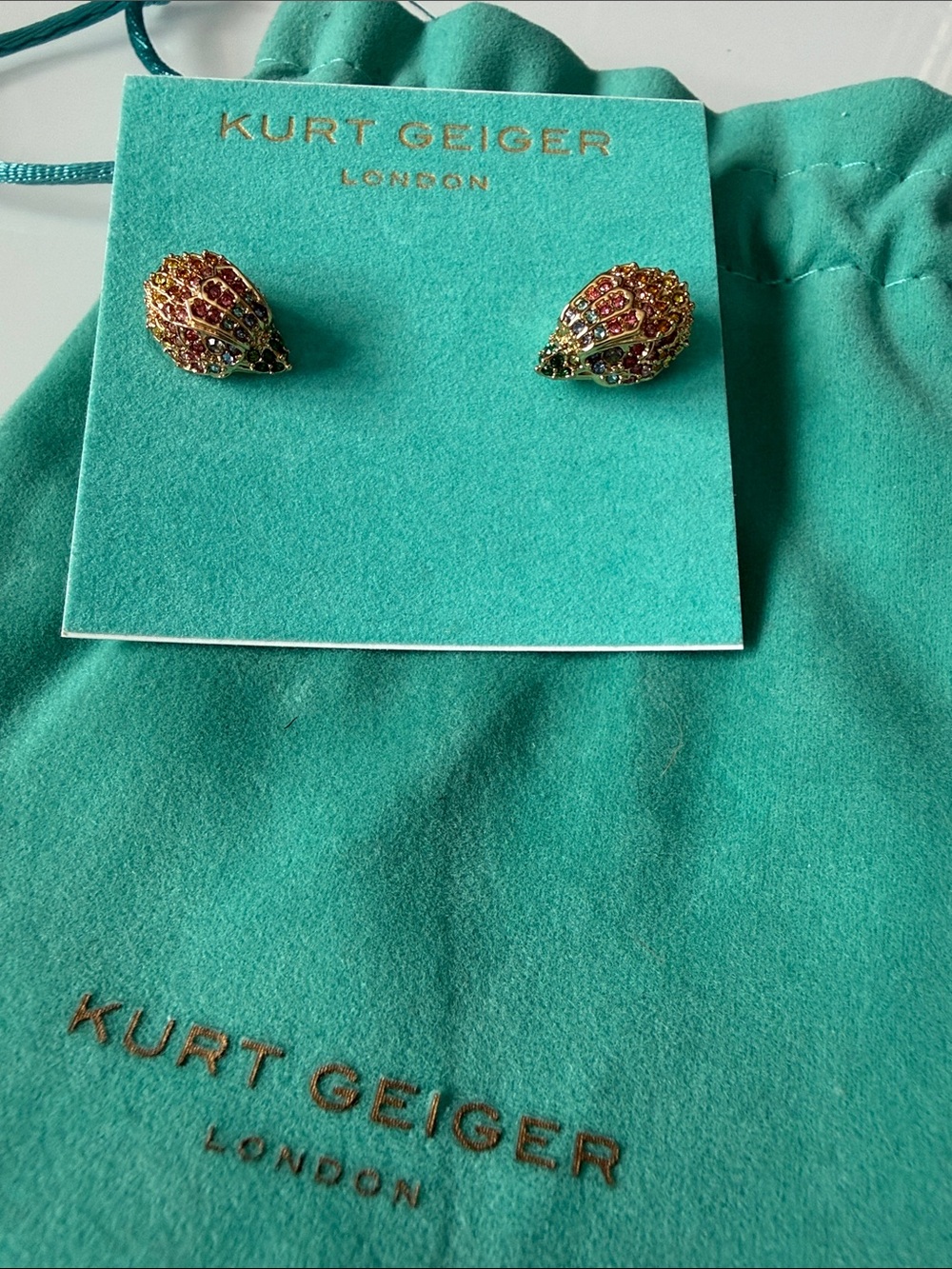 Kurt Geiger London Rainbow Pavé Signature Crystal Eagle Stud Earrings, Dusty NWT